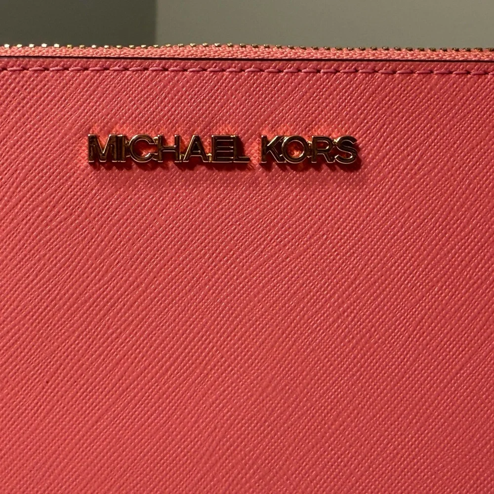 Michael Kors Pink Coral Saffiano Leather Wristlet Wallet - Picture 2 of 8